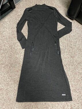 Nor Denmark knit leather trim grey Black midi dress - gorgeous